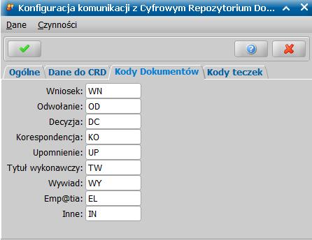 Uwaga: Jeżeli Użytkownik zmodyfikuje domyślne kody dokumentów w systemie źródłowym to, aby dane prawidłowo zasilały CRD należy dodać kody po stronie aplikacji CRD w słowniku rodzaju dokumentu