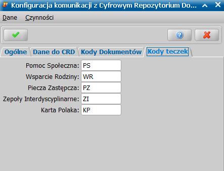 Domyślne kody są zgodne z kodami zdefiniowanymi w CRD. Użytkownicy mogą dowolnie zmieniać kody teczek według konwencji numeracji przyjętej w Jednostce, np.