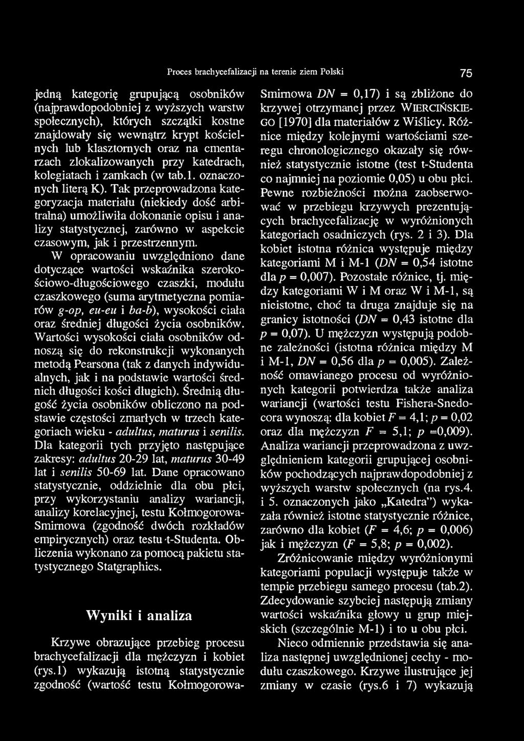 Proces brachycefalizacji na terenie ziem Polski 75 jedną kategorię grupującą osobników (najprawdopodobniej z wyższych warstw społecznych), których szczątki kostne znajdowały się wewnątrz krypt