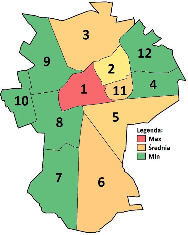 Mapa 18. Liczba wyroków sądowych z orzeczonym prawem do lokalu socjalnego(komunalne) w przeliczeniu na 100 mieszkańców w roku 2015.