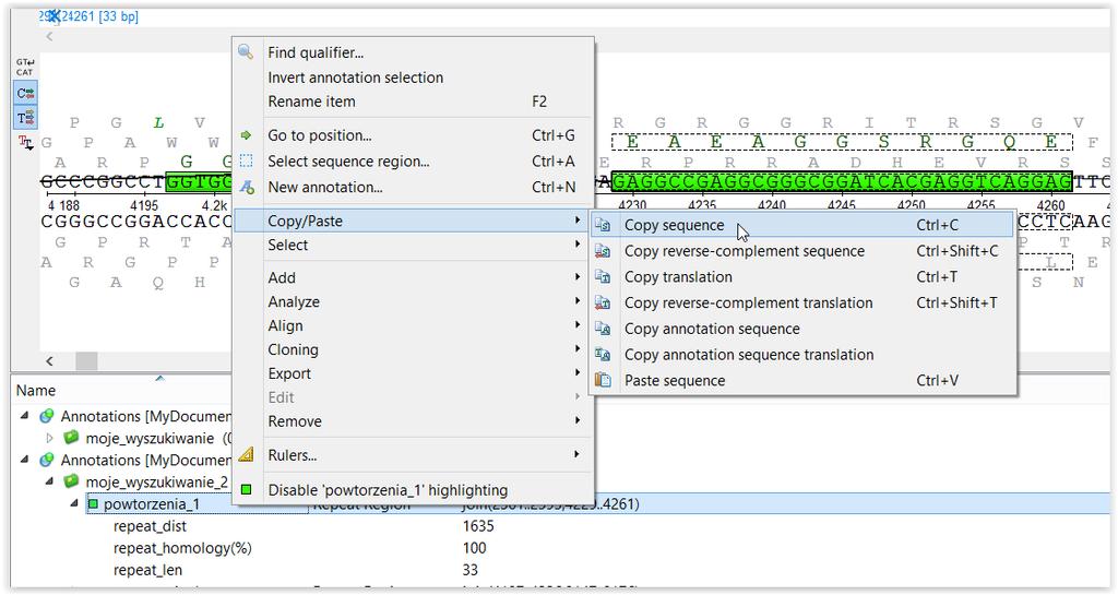 Można skopiować zaznaczony fragment sekwencji: PPM Po