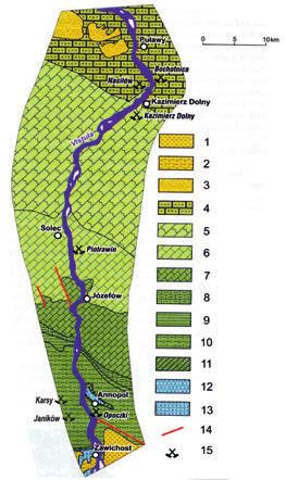 Rys. 3. Szkic geologiczny odkryty Małopolskiego Przełomu Wisły (wg.