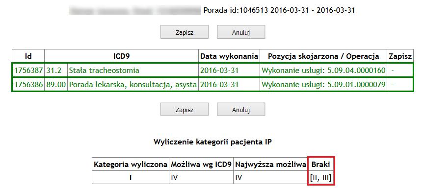 2 z kategorii 'IV' system automatycznie wylicza kategorię 'I'.