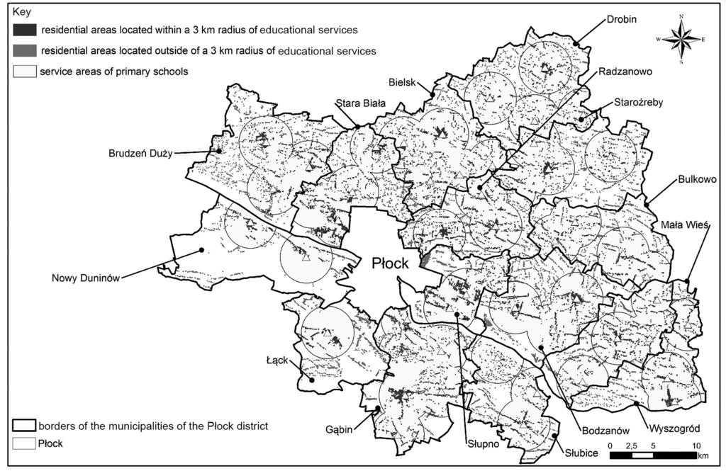 CHARACTERISTICS OF SOCIO-SPATIAL ACCESSIBILITY OF EDUCATIONAL SERVICES School location data were taken from the resolutions of Municipal Councils in the analysed territorial units referring to the