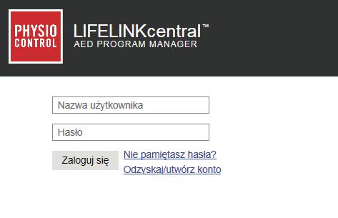 1 Należy zalogować się do konta menedżera programów AED LIFELINKcentral.