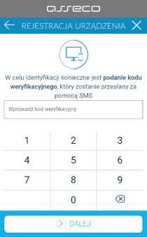 - w następnym kroku w polu należy wprowadzić kod PIN, który będzie służył do logowania w aplikacji mtoken Asseco MAA.