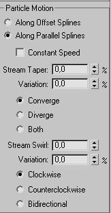 - Converge jeżeli parametr Stream Taper jest większy od zera, zaznaczenie tej opcji powoduje stworzenie łańcucha zwężającego się od parametru ustalonego w Stream Taper - Diverge opcja ta wprowadza