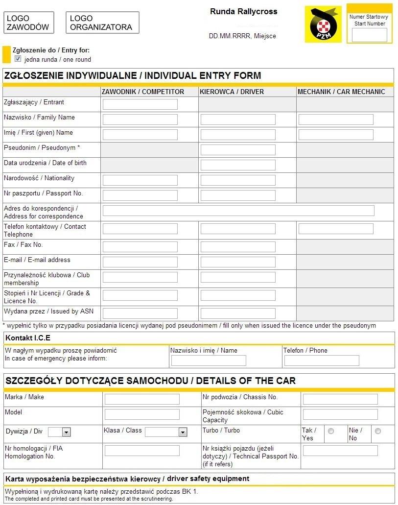 Zgłoszenie indywidualne rallycross formularz on-line cz.