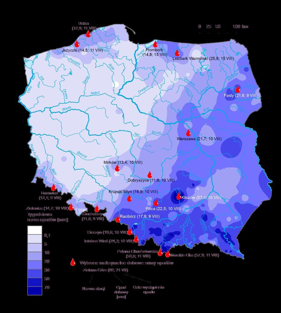 dobowe sumy opadów (w okresie