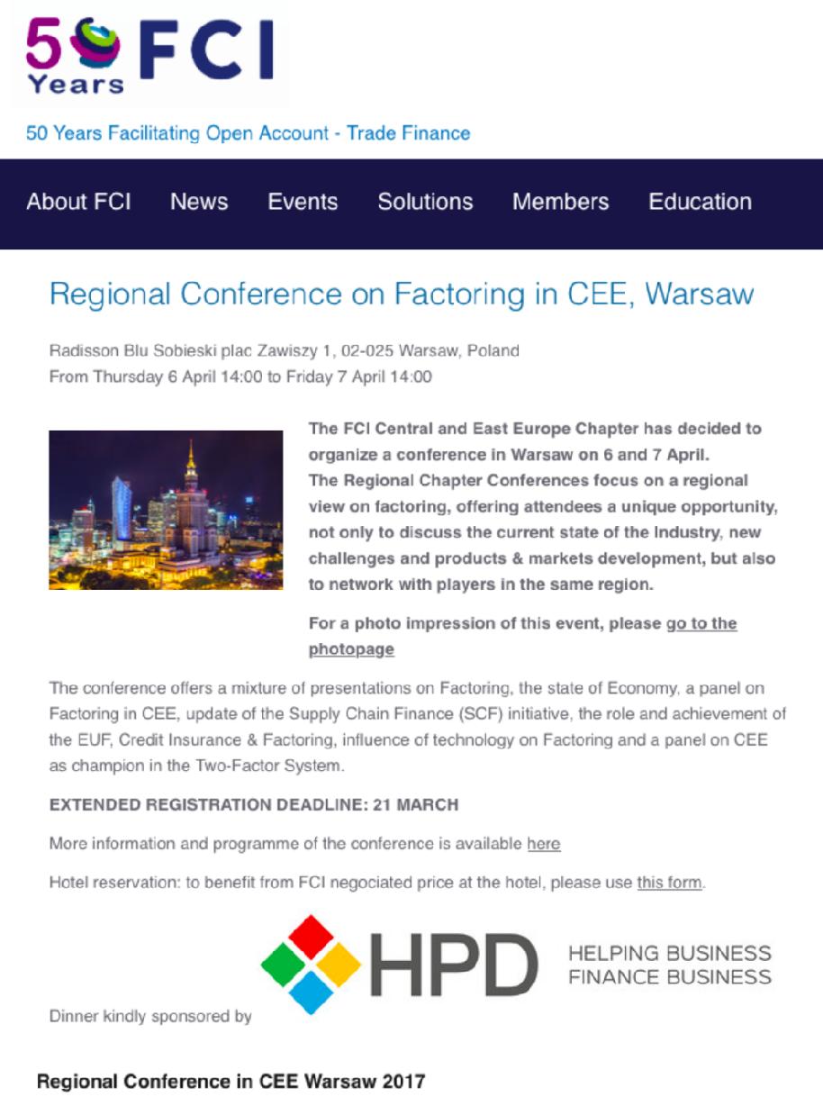Konferencja FCI w Polsce Sekcja krajów Europy Środkowo - Wschodniej FCI zdecydowała o organizacji konferencji regionalnej w Warszawie: konferencja koncentrowała się na regionalnym spojrzeniu na