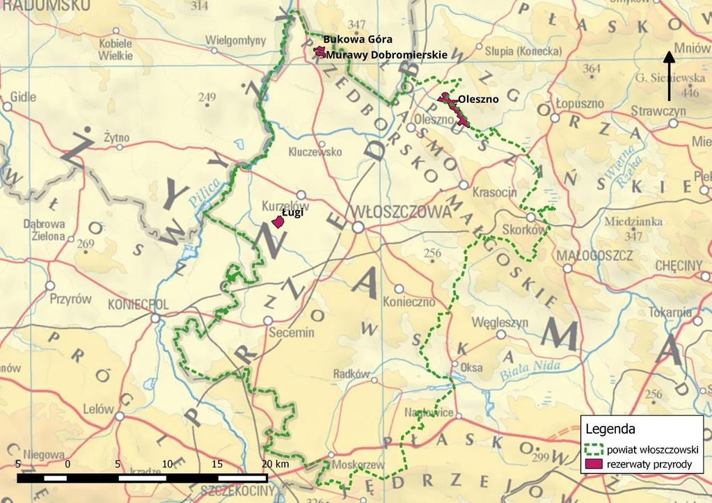 Rysunek 5. Rezerwaty przyrody w powiecie włoszczowskim [7]. 5.1.