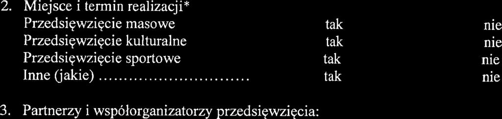 Nazwa przedsięwzięcia Miejsce i termin reaizacji*