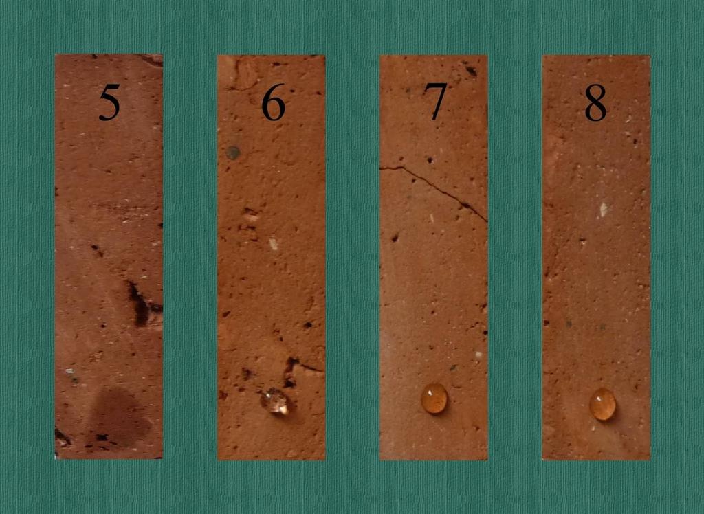 nieimpregnowana Próbki 2, 6 cegła impregnowana, niestarzona Próbki 3, 7 cegła impregnowana, po