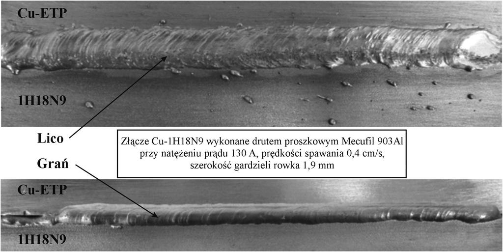śr [mm] Średnia szerokość grani, h śr [mm] Grań Średnia wysokość grani, b śr [mm] C1 122,0 9,1 2,0 3,3 0,5 Lico: równomierna szerokość i wysokość nadlewu, niewielkie wklęśnięcie w kraterze,