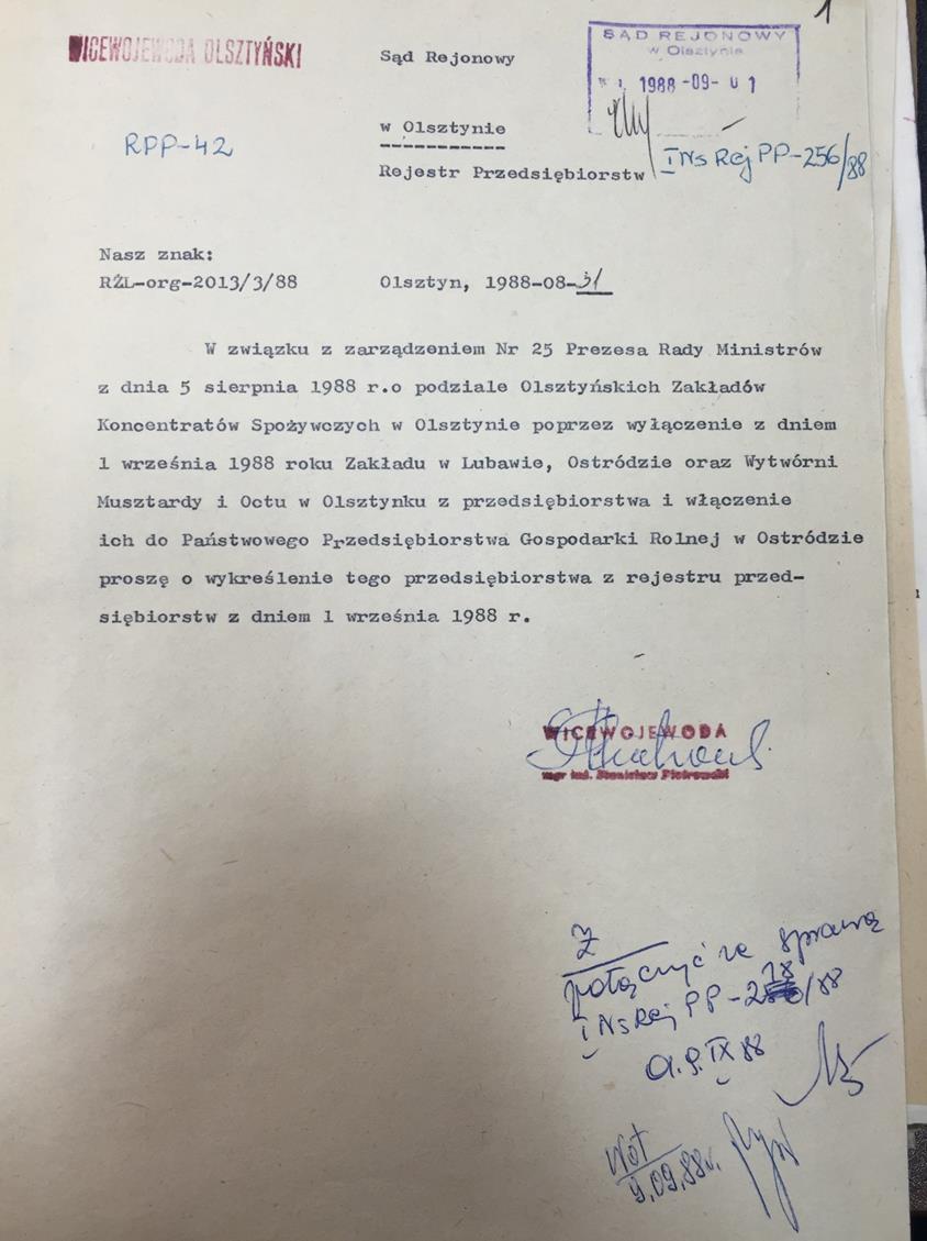 4. Przedsiębiorstwo państwowe Wytwórnia Octu i Musztardy w Olsztynku. przedsiębiorstwo powstało w wyniku podziału Państwowego Przedsiębiorstwa Gospodarki Rolnej w Ostródzie.