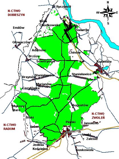 Całkowita powierzchnia Nadleśnictwa: 15.105,16 ha (wg stanu na 01.01.2011 r.