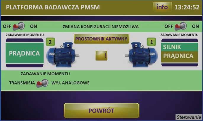 Schemat platformy badawczej sprzęgnięte maszyny badane W oknie konfiguracji możemy skonfigurować np. parametry momentu obciążenia silnika badanego.