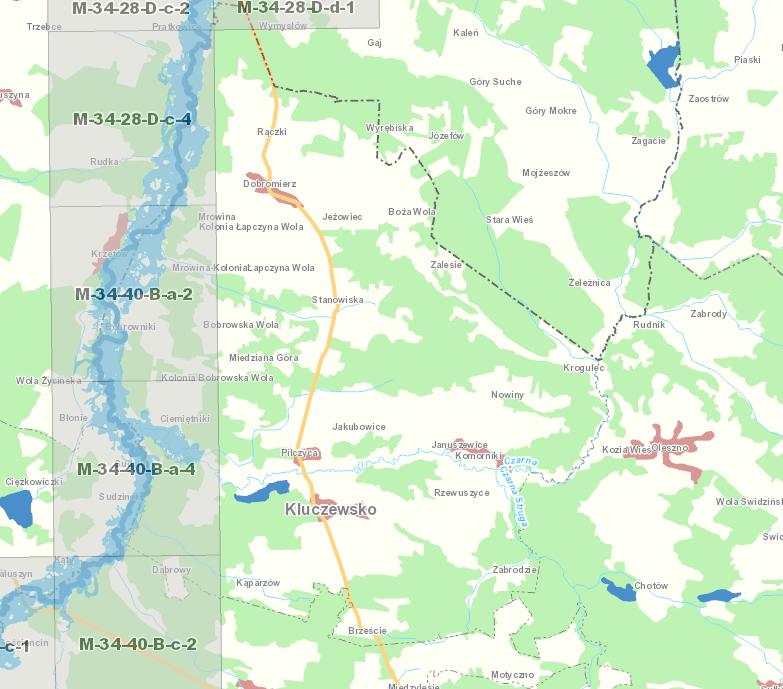 Zagrożenie powodziowe Gmina Kluczewsko częściowo leży na terenach zalewowych o czym świadczy poniższa mapa. Mapa 4 Zagrożenie powodziowe na terenie Gminy Kluczewsko Źródło: http://mapy.isok.gov.