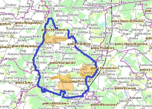 Mapa 9 Obszary rewitalizowane na tle Gminy Kluczewsko