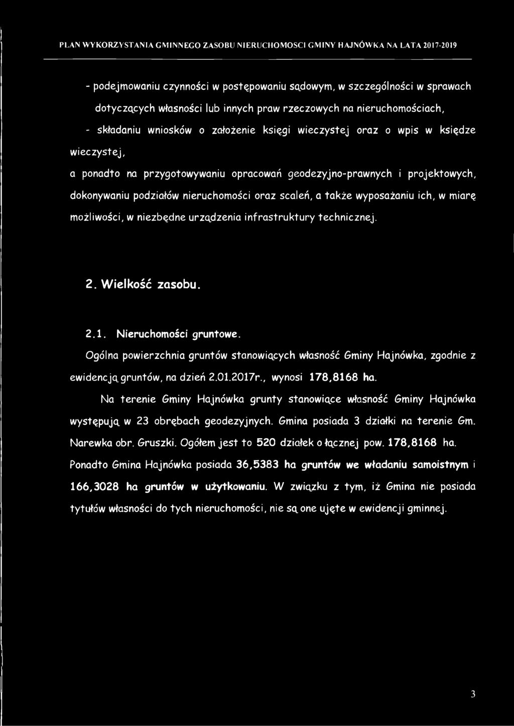 możliwości, w niezbędne urządzenia infrastruktury technicznej. 2. Wielkość zasobu. 2.1. Nieruchomości gruntowe.