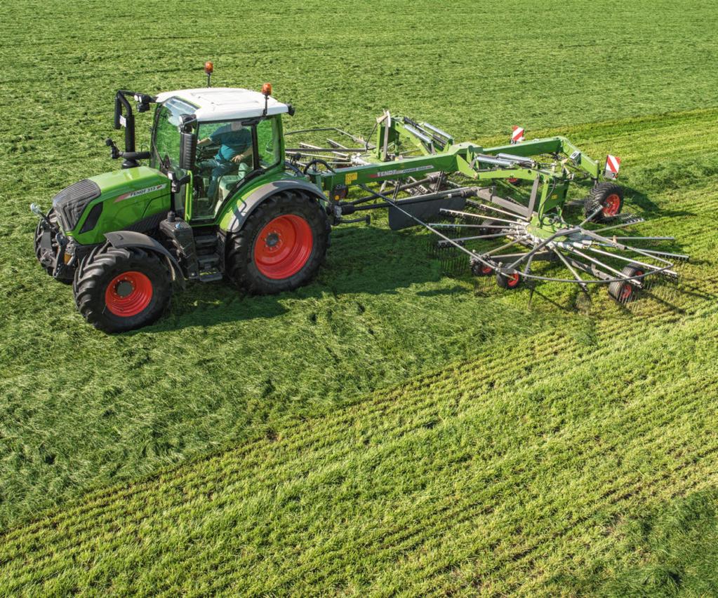 ZGRABIARKI FENDT FORMER Podczas zbiorów plonów na pasze liczy się każde źdźbło. Wyjątkowa precyzja regulacji Wszystkie zgrabiarki wielowirnikowe Fendt posiadają kardanowe zawieszenie wirników.