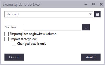 Szablon: Wybierz nowy szablon programu Excel dla eksportu. Eksportuj bez nagłówków kolumn: Wybierz tę opcję, jeśli nie chcesz wyświetlać nagłówków kolumn listy zmian w arkuszu Excel.