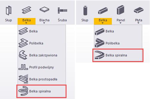 Nowe polecenie Belka spiralna jest dostępne zarówno dla stali i betonu: Należy postępować zgodnie z instrukcjami na pasku