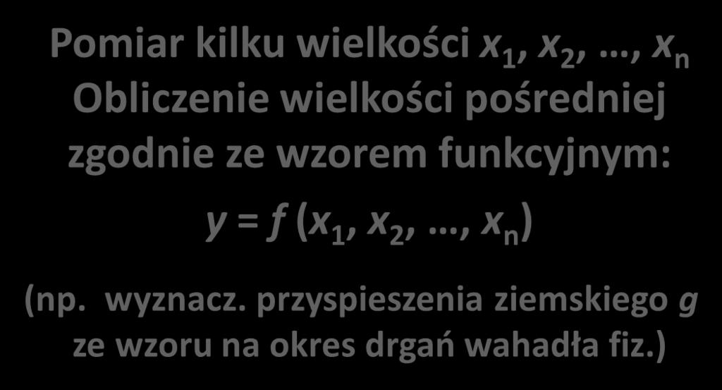 WIELKOŚCI MIERZONE W pomiarach bezpośrednich W pomiarach pośrednich Pomiar jednej
