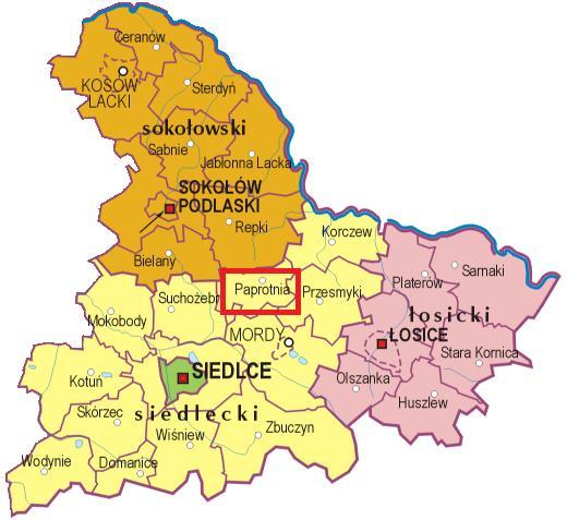 5. Charakterystyka Gminy Paprotnia 5.1. Położenie Gmina Paprotnia położona jest we wschodniej części województwa mazowieckiego, w północnej części powiatu siedleckiego.