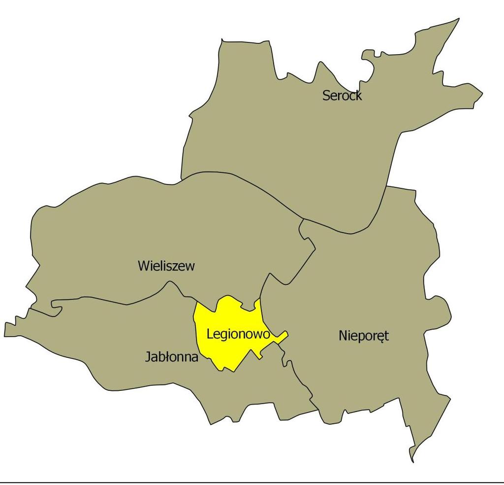 3. Podstawowe dane gminy miejskiej Legionowo 3.1. Położenie i podział terytorialny Legionowo leży w centralnej części województwa mazowieckiego, w powiecie legionowskim.