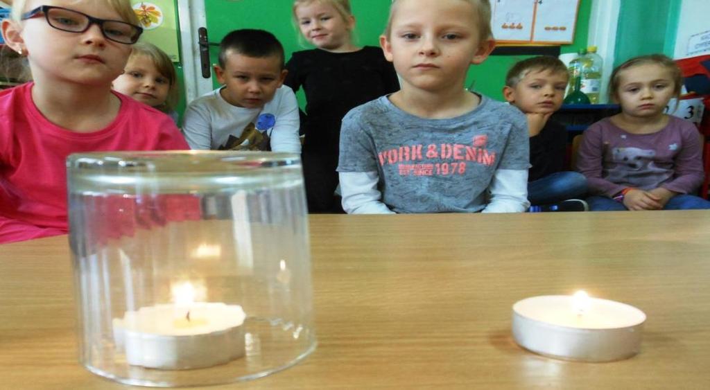 zgaśnie. Na talerz wlewamy kolorową wodę, kładziemy podgrzewacz i zapalamy, przykrywamy szklanką.