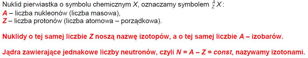 Jądro atomowe Znanych jest 105 pierwiastków chemicznych, z których przeważająca większość posiada izotopy.