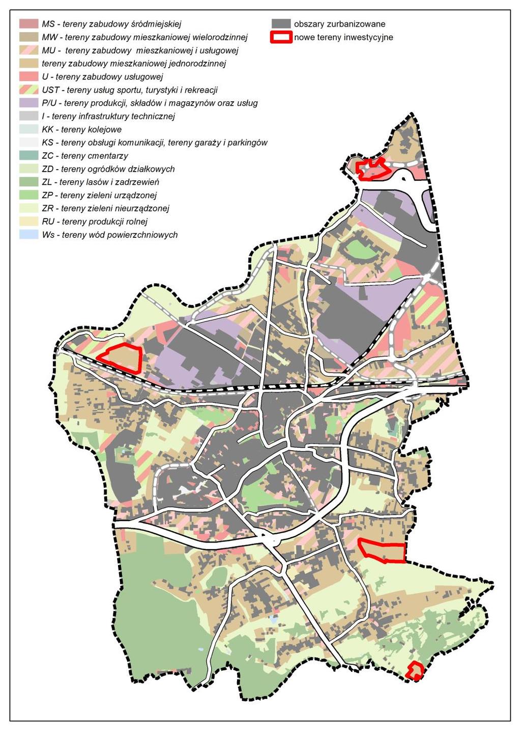 Pojedyncze nowe większe tereny inwestycyjne wskazano w: osiedlu Krzyżaki, między ul. Krzyżaki a ul. Nad Gróbką (MN) w Chodenicach, pomiędzy ul. Majora Bacy a torami kolejowymi (MN, MU) w rejonie ul.