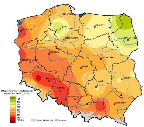 Zmiany długości okresu wegetacyjnego w Polsce 8