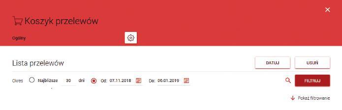usunięcie przelewów z koszyka. Opcja wymaga autoryzacji.