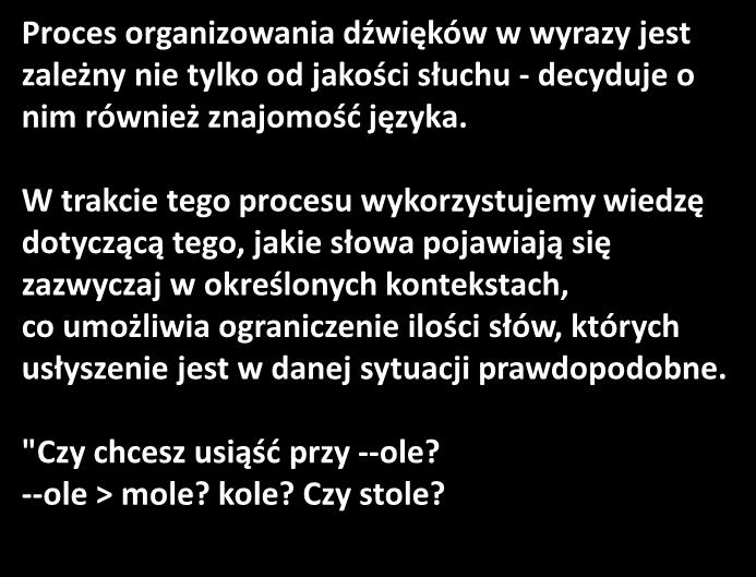 Proces organizowania dźwięków w wyrazy jest zależny nie tylko od jakości słuchu - decyduje o nim również znajomość języka.