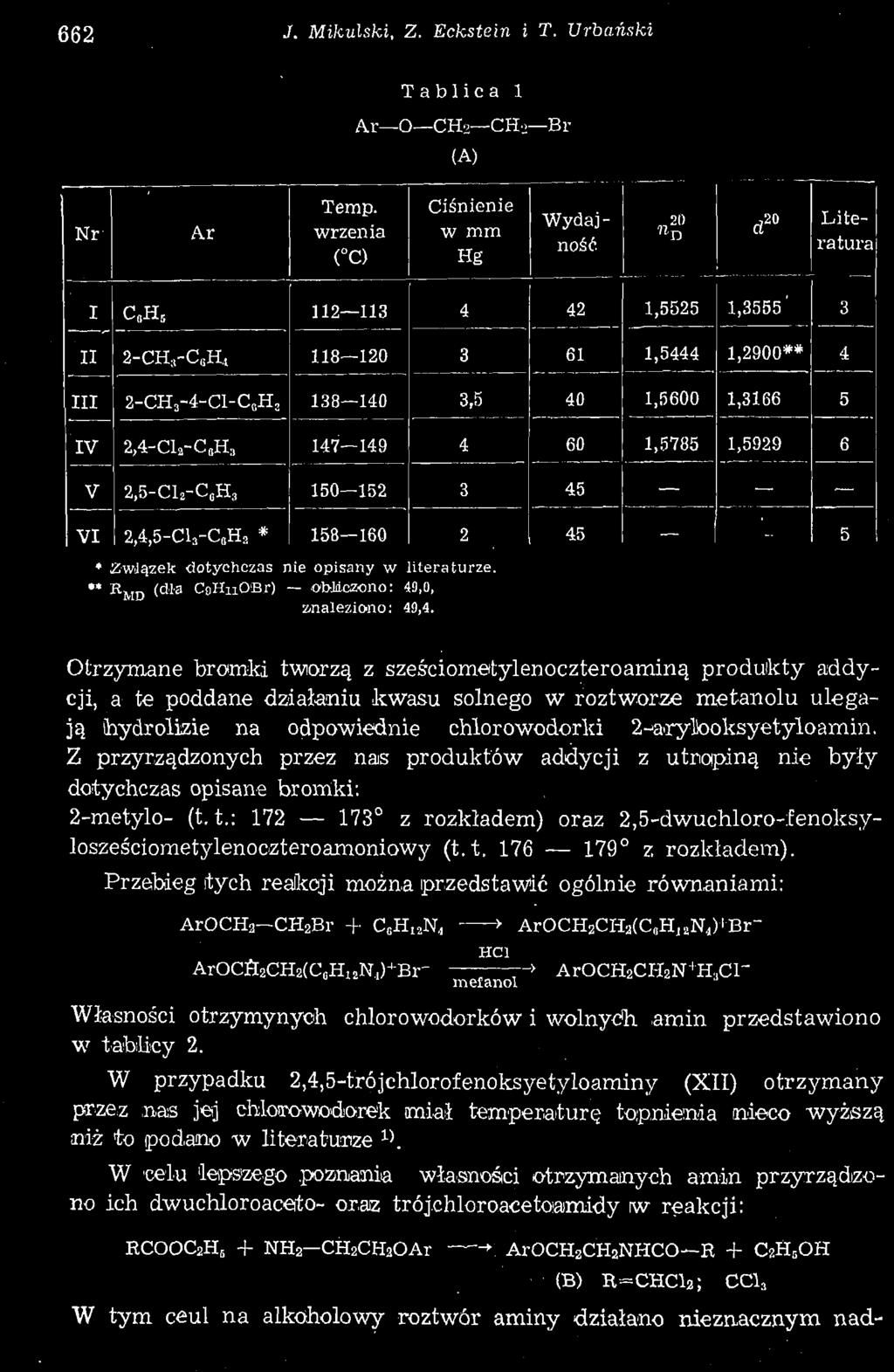 662 J. Mikulski, Z. Eckstein i T. TJrbański Tablica 1 ArOCH 2 CHoBr (A) Nr Ar Temp.