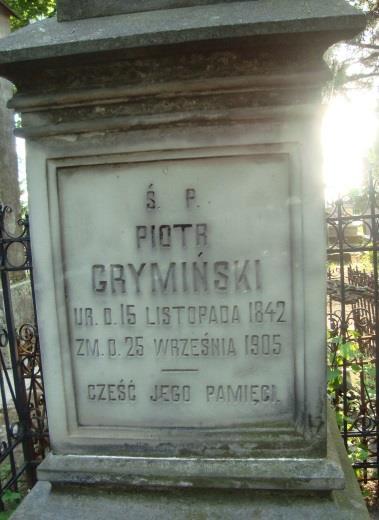 218 Grabowiecki Słownik Biograficzny / Grabowiec's Biographical Dictionary 3.922. Grymiński Piotr, 1842-1905, arendator dóbr Brody Urodził się 15 listopada 1842 roku 1617.