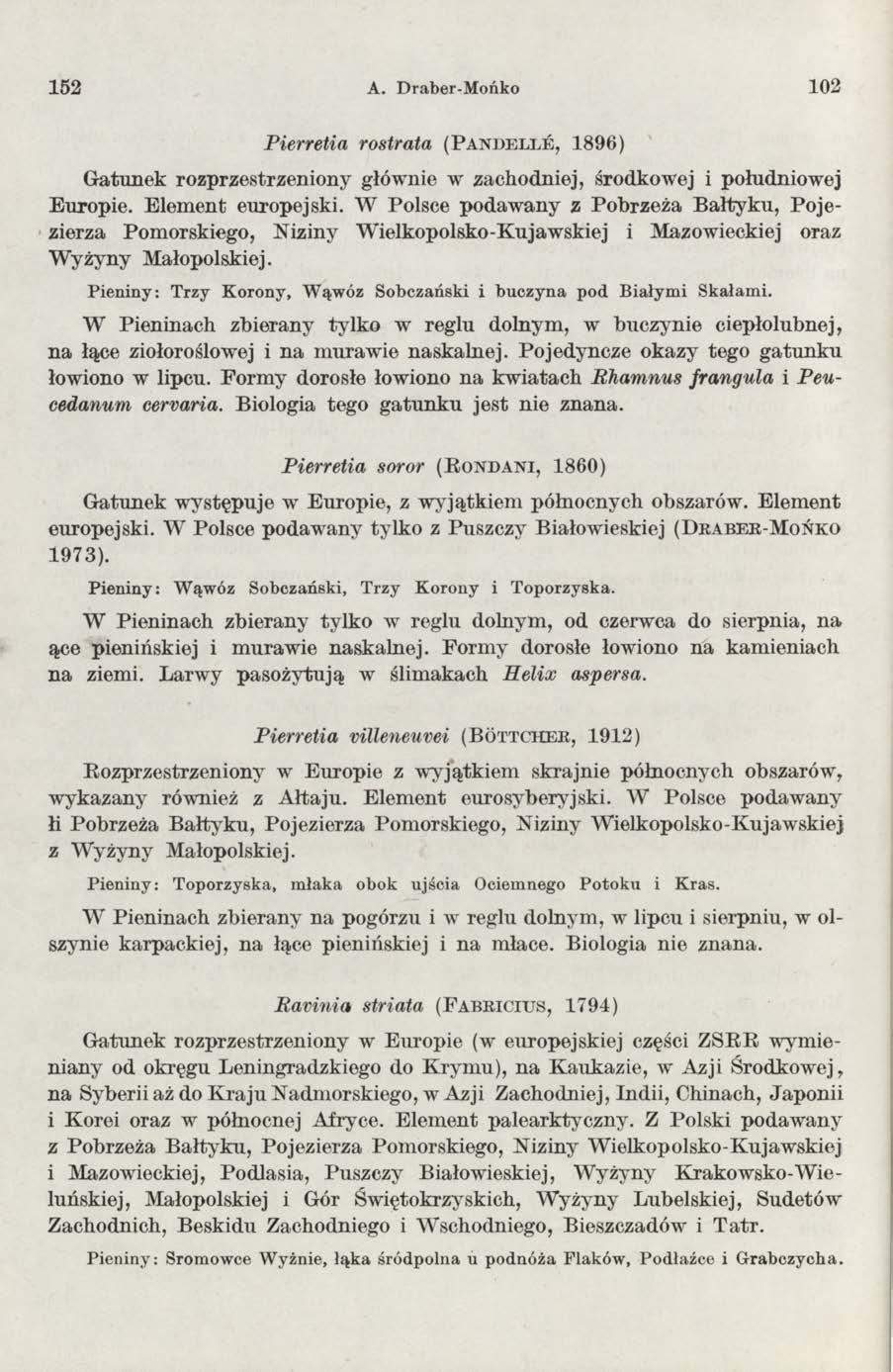 152 A. Draber-Mońko 1 0 2 Pierretia rostrata ( P a n d e l l e, 1 8 96) G atunek rozprzestrzeniony głównie w zachodniej, środkowej i południowej E uropie. E lem ent europejski.