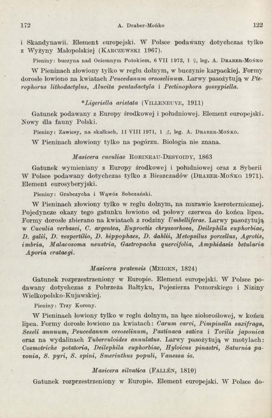 172 A. Draber-Mońko 1 2 2 i Skandynaw ii. E lem ent europejski. W Polsce podaw any dotychczas tylko z W yżyny Małopolskiej ( K a r c z e w s k i 1967).