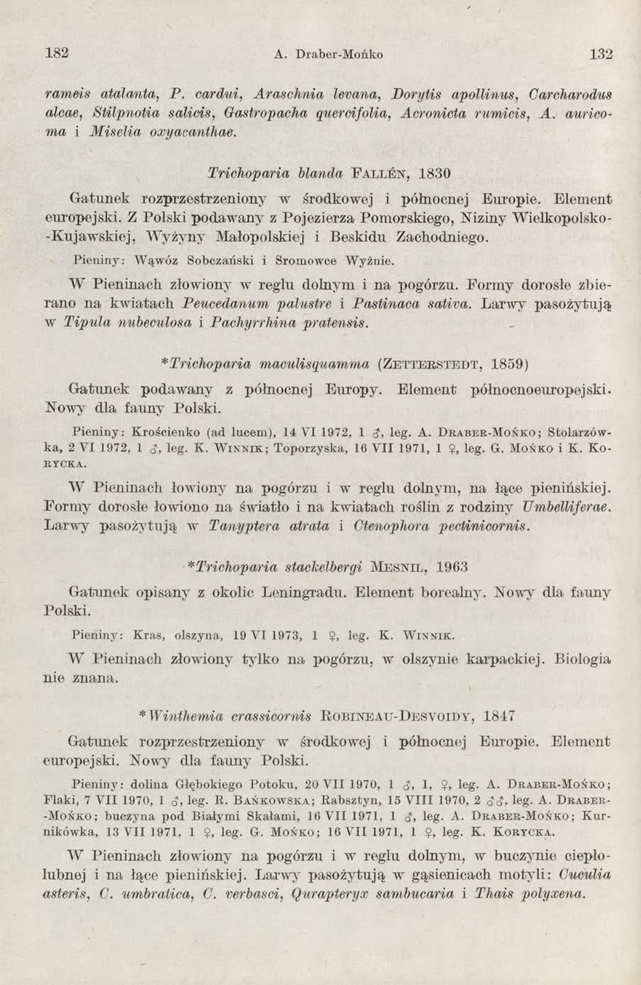182 A. Draber-Mońko 1.32 rameis atalanta, P. cardui, Arasclmia levana, Dorytis apollinus, Carcharodus alcae, Stilpnotia salicis, Gastropacha quercifolia, Acronicta rumicis, A.
