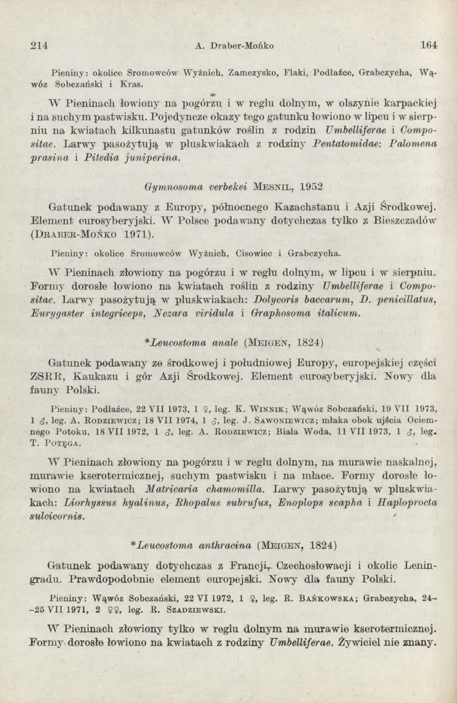 2 1 4 A. Draber-Mońko.164 Pieniny: okolice Sromowców Wyżnich, Zamczysko, Flaki, Podłaźce, G-rabczycha, W ą wóz Sobczański i Kras.