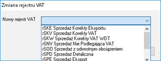 Po wybraniu z listy nowego rejestru