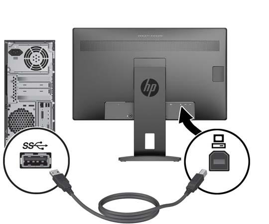 4. Jeden koniec kabla USB należy podłączyć do złącza USB typu B upstream z tyłu monitora, a