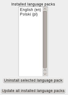 Konfiguracja własnej platformy Moodle po zainstalowaniu paczki językowej w prawym okienku są dwie pozycje: English (en) i Polski (pl) teraz możemy przestawić