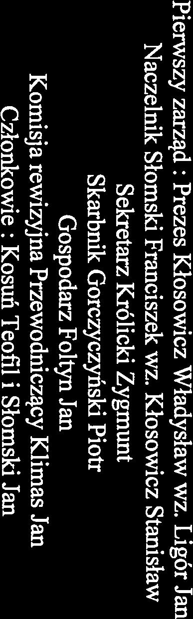 Założenie OSP w Zbyczycach dnia 5 czerwca 1927r. Pierwszy zarząd Prezes Kłosowicz Władysław wz. Ligór Jan Naczelnik Słomski Franciszek wz.