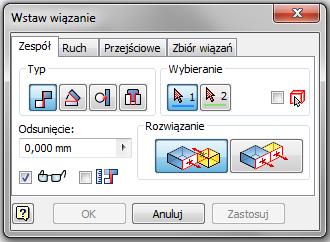 Należy pamiętać, że założenie każdego z ograniczeń (wiązań) powoduje zablokowanie możliwości nakładania innych ograniczeń jeżeli się one wzajemnie wykluczają.