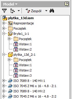 Wstawiane wiązania można wyświetlić w przeglądarce obiektów rozwijając pozycję dotyczącą danej części (rys. 5).