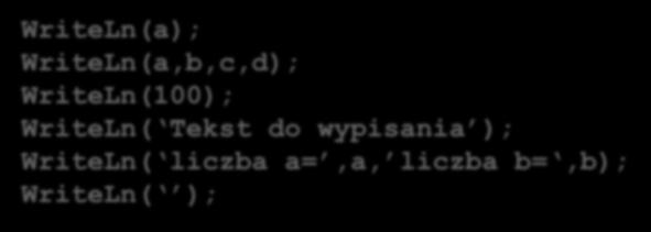 Uwaga pamiętaj o apostrofach Ln przejście do nowej linii, po wypisaniu wszystkich parametrów Pusty wiersz