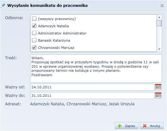 Praca z Modułem lekcyjnym Po zapisaniu komunikatu jego treść jest natychmiast widoczna w Witrynie dla rodziców / ucznia na zakładce Start oraz Komunikaty.